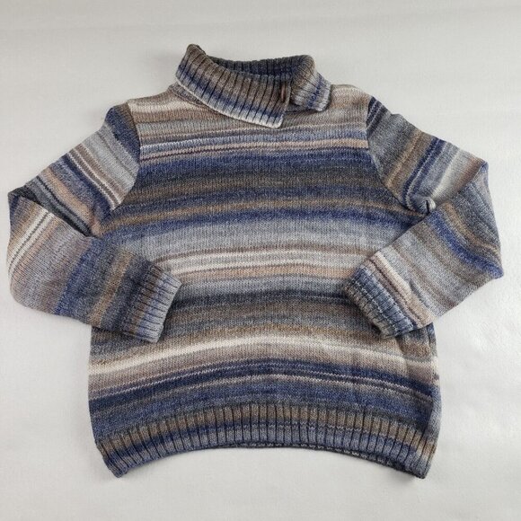 Skovhuus Wool Blend Sweater Womens Medium Blue Stripe Turtleneck Danish Pullover - Picture 1 of 9